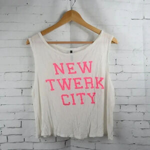 MEZZANINE WHITE NEW TWERK CITY IN NEON PINK CROPPED TANK TOP SIZE LARGE